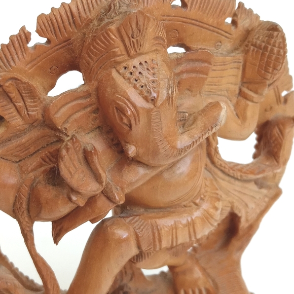 Vintage Antique Hand Carved Wooden Ganesh (Sandalwood) 6 1/2” Tall - Picture 4 of 11